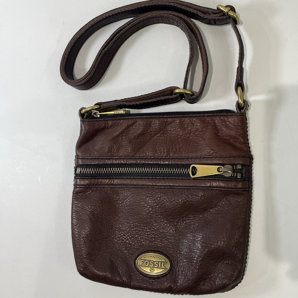 Vtg Fossil Crossbody Bag Brown Soft Leather Mini Explorer Boho Casual Y2K
